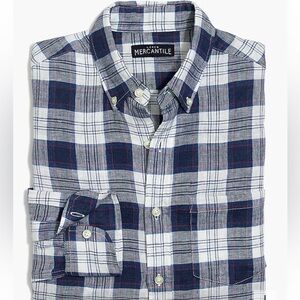 J Crew Mercantile Mens Medium 100% Linen Plaid Button Down Shirt Blue Slim Fit